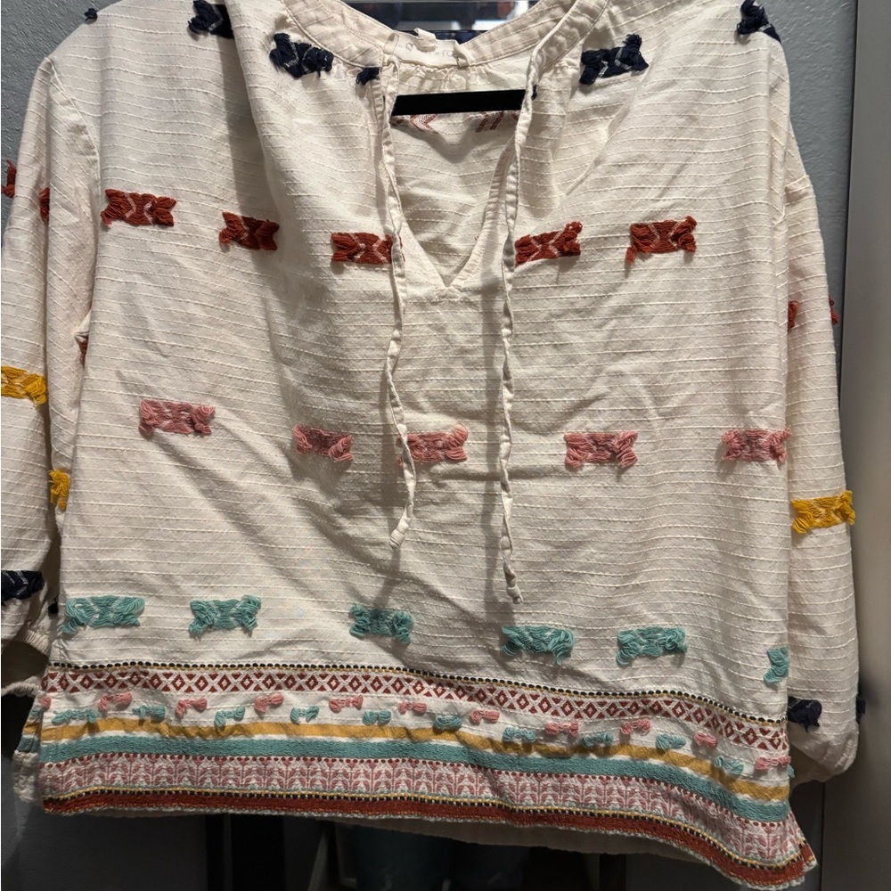 LOFT Cream top with Multicolor Accents
